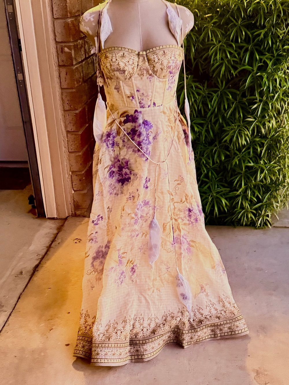 Zimmermann Cream Midi Dress with Lavender Floral Print